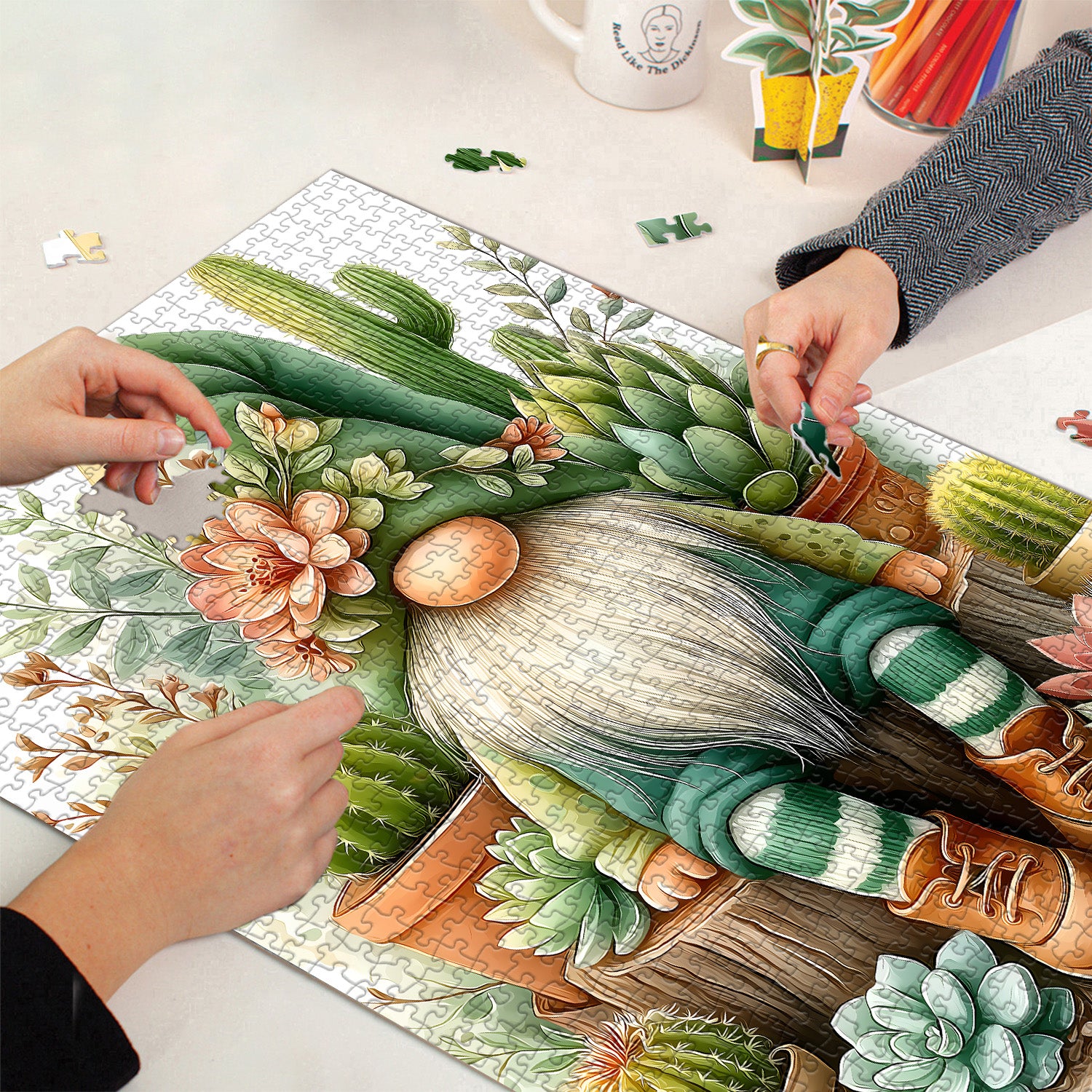 Succulent Garden Gnome Jigsaw Puzzle 1000 Pieces