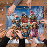 Cute Dog Skiing Group Jigsaw Puzzle 1000 Pieces